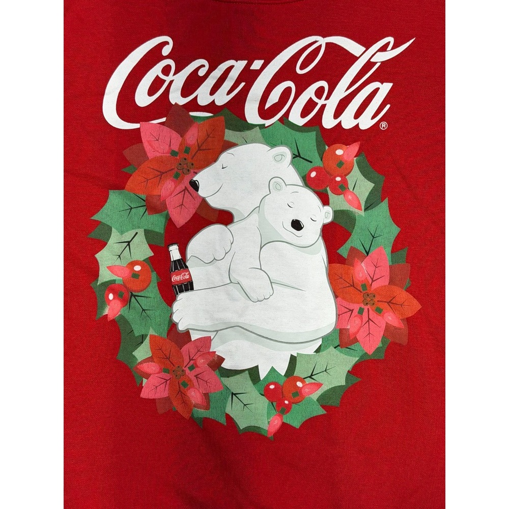 Coca Cola Polar Bear Christmas Sweatshirt XS Juniors Red Holiday Graphic Pullove - Picture 2 of 7